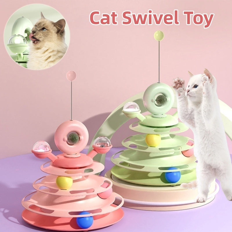 4 Levels Cat Toy Tower Turntable Roller Balls Toys